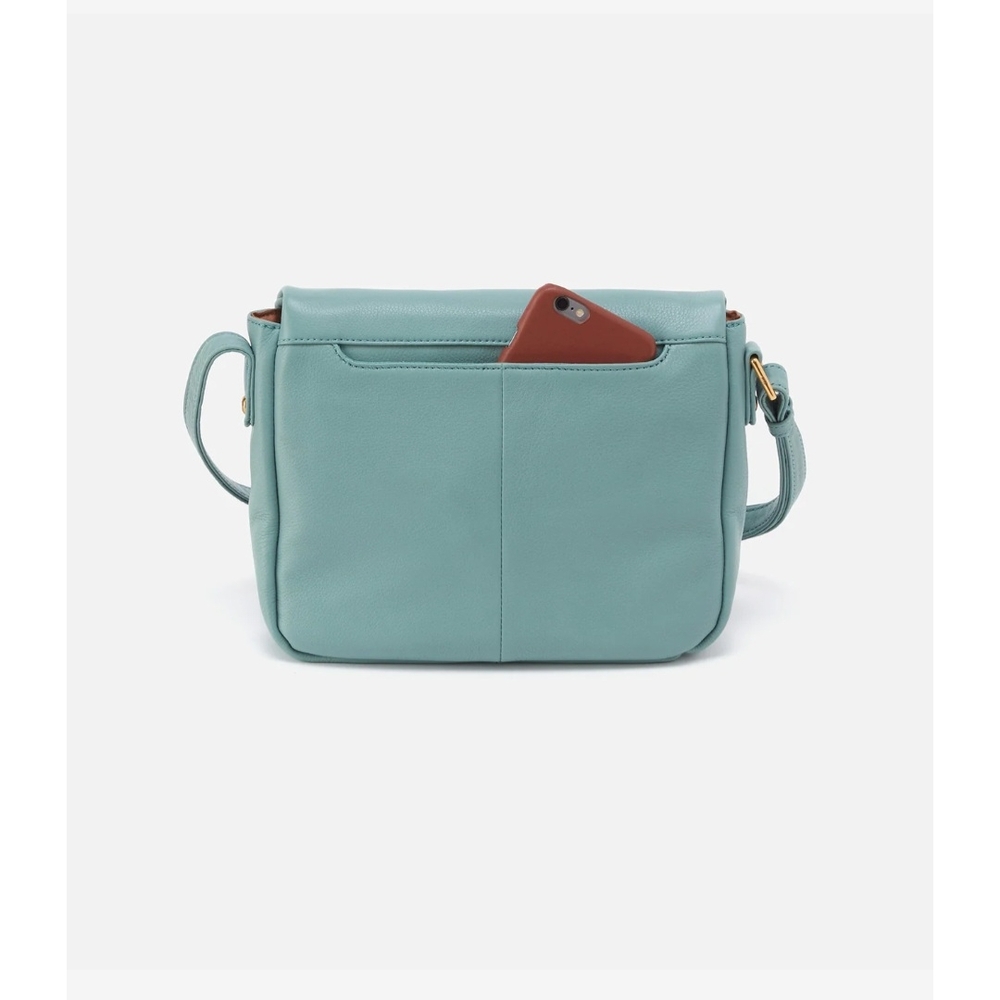 Pale Green Crossbody Bag with Gold Hardware and Flap Closure - Picture 10 of 12